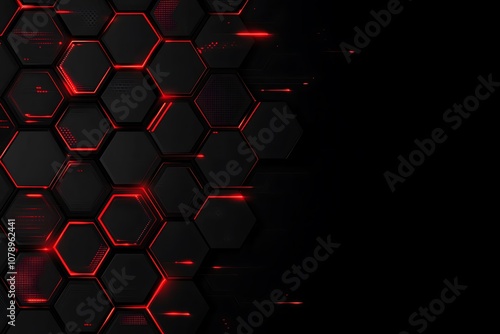 a close up of a black and red background with hexagons