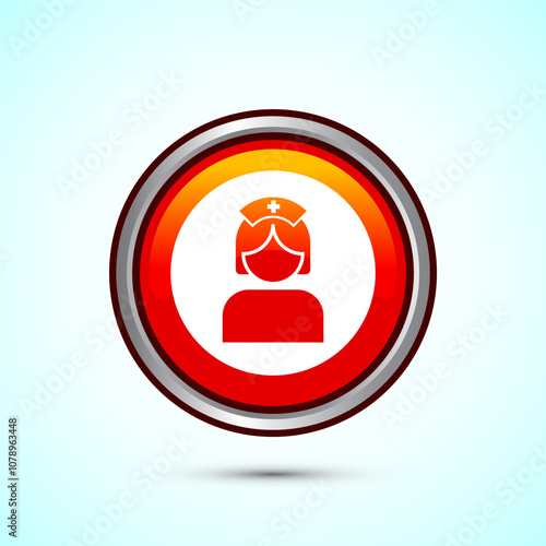 Nurse icon design illustration, Medical nurse avatar symbol. Orange Color Round Button Design