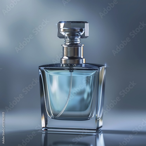 a close up of a bottle of perfume on a table