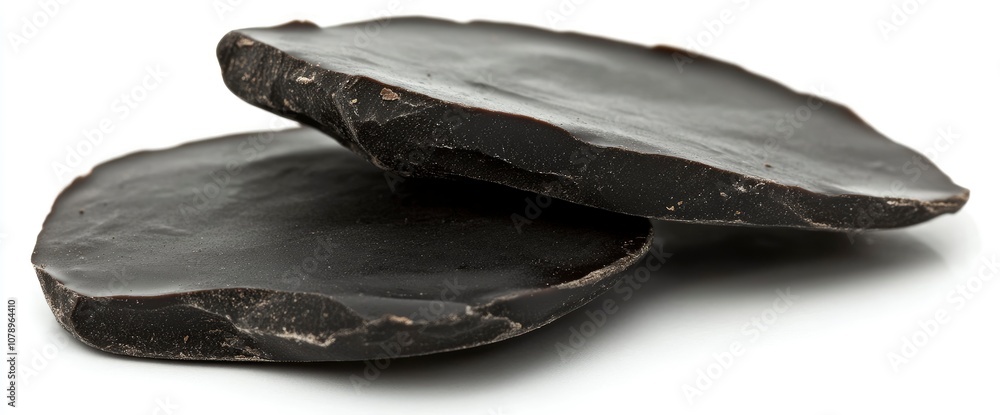 Two Pieces of Dark Chocolate on White Background Two Pieces of Dark Chocolate on White Background