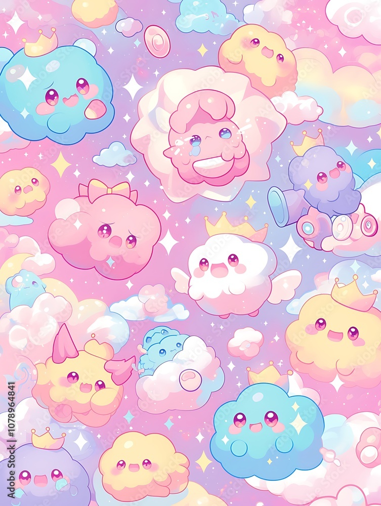 a close up of a bunch of cartoon clouds with stars a close up of a bunch of cartoon clouds with stars