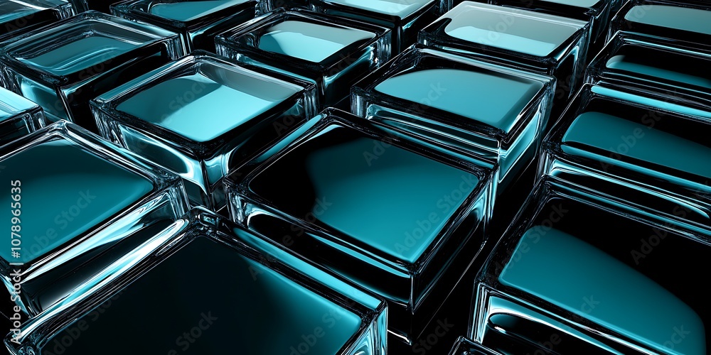 a close up of a bunch of glass cubes with a blue glow a close up of a bunch of glass cubes with a blue glow