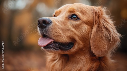 A close-up of a golden retriever in a natural setting.