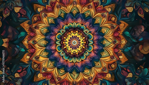 Wallpaper Mural An intricate mandala design in vibrant colors, suitable for spiritual or wellness projects. Torontodigital.ca