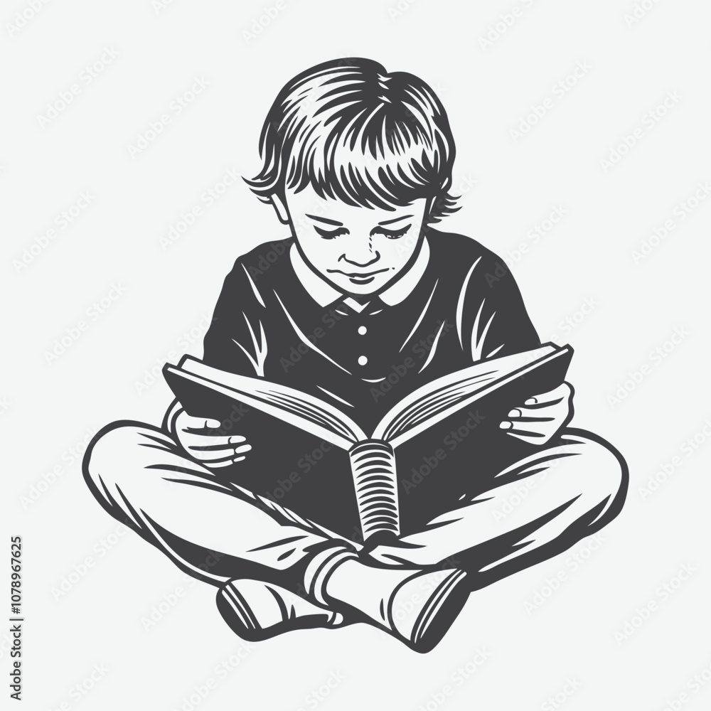 Child Reading a Book Silhouette Vector Illustration Isolated on White Background for Creative Design Projects Child Reading a Book Silhouette Vector Illustration Isolated on White Background for Creative Design Projects