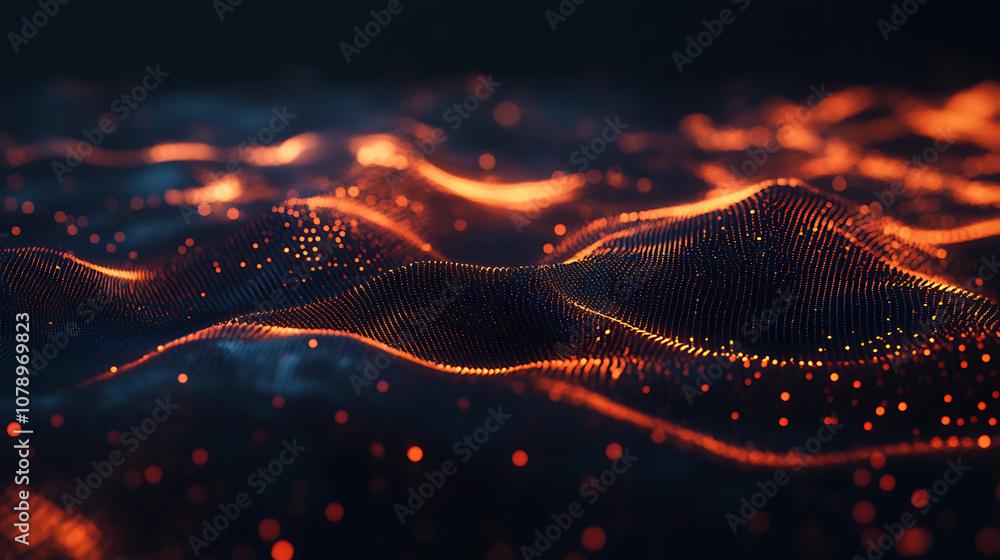Abstract image on a dark background, showcasing interconnected data points that represent digital transformation and big data. Advanced AI driven network systems for a high tech future. Abstract image on a dark background, showcasing interconnected data points that represent digital transformation and big data. Advanced AI driven network systems for a high tech future.