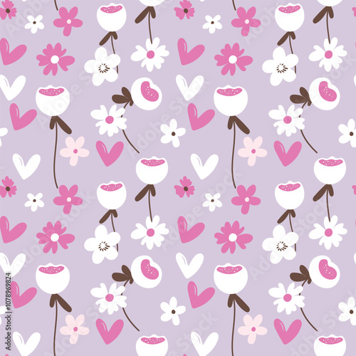 Seamless floral pattern based on traditional folk art ornaments. Colorful flowers on color background. Scandinavian style. Sweden nordic style. Vector illustration. Simple minimalistic pattern
