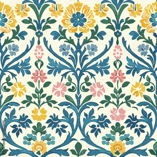 Antique Vintage Mediterranean Arabesque Ornaments, Print Design Vector Seamless Pattern 4. Vintage Charm Seamless Pattern, Inspired by Floral Chinoiseries, Toile de Jouy art Victorian Baroque Art.