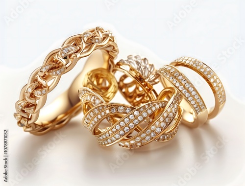 a close up of a couple of gold rings with diamonds