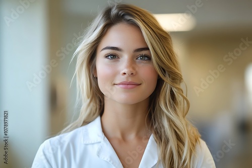 Beautiful Woman with Natural Makeup Smiling Confidently