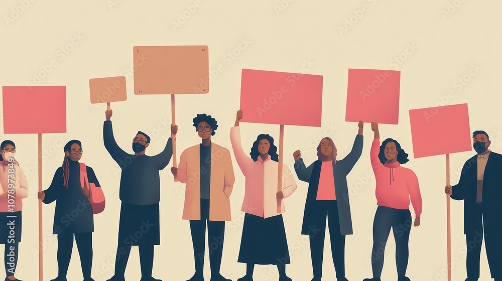 Fototapeta premium Racial justice protestors holding signs advocating equality