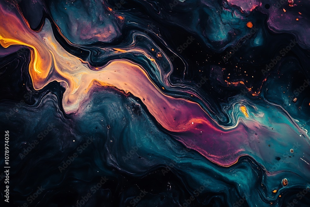 Obraz premium a close up of a fluid painting of a purple and blue liquid