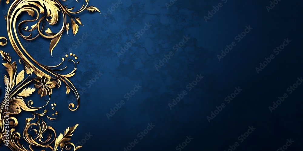 a close up of a gold and blue background with a floral design a close up of a gold and blue background with a floral design