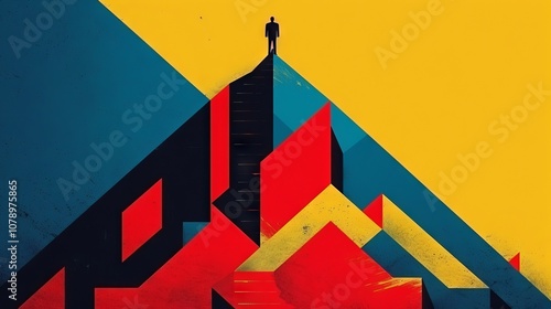 Abstract illustration of a man standing on a peak.