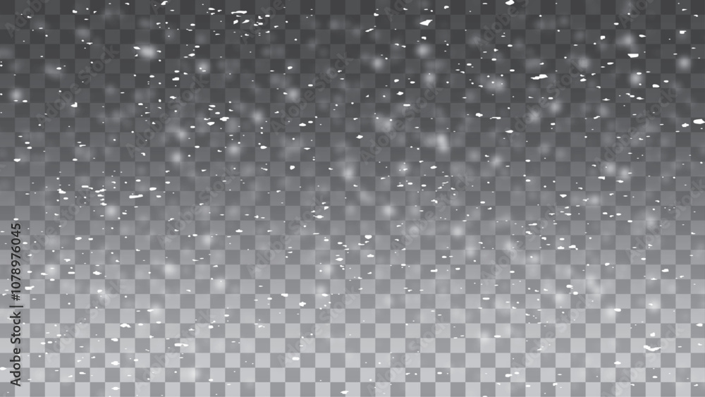 Falling snow particles blurred in motion on dark transparent background. Christmas snow dust. Vector illustration. EPS 10. Falling snow particles blurred in motion on dark transparent background. Christmas snow dust. Vector illustration. EPS 10.