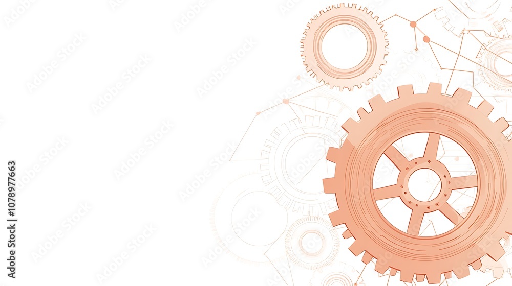 Abstract background with cogwheels in orange tones.