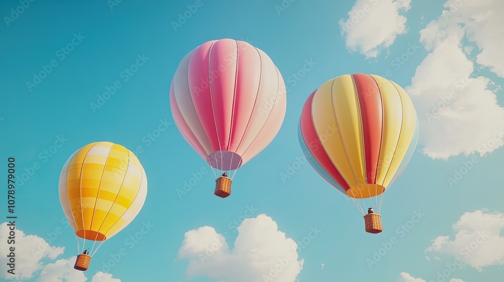 Colorful Hot Air Balloons in Clear Blue Sky Colorful Hot Air Balloons in Clear Blue Sky