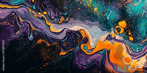 a close up of a painting of a colorful liquid pouring