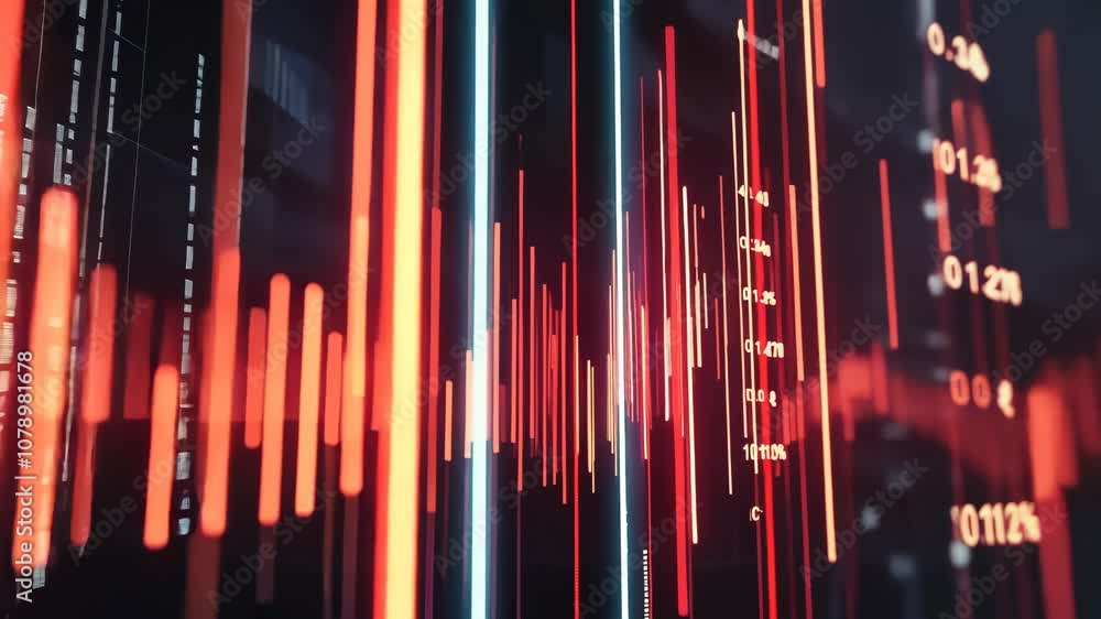 Abstract visualization of data with red and blue lines representing metrics and trends. Abstract visualization of data with red and blue lines representing metrics and trends.