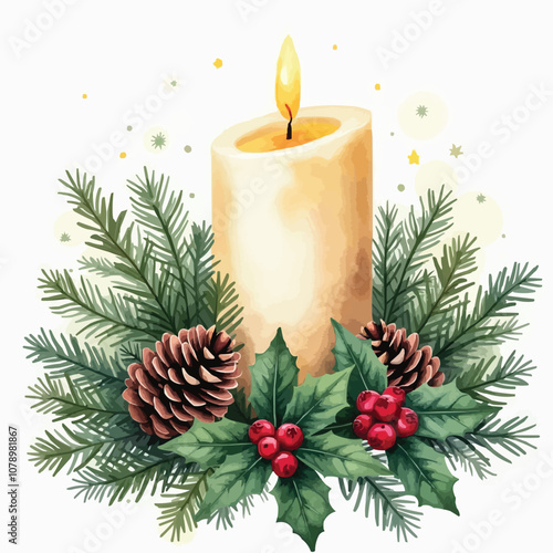 Watercolor Christmas Candles Background