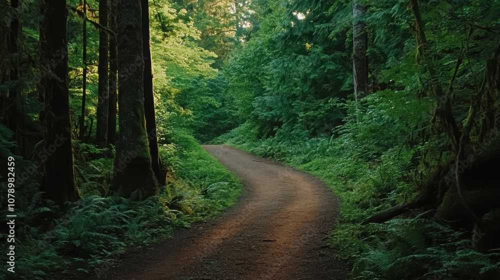 Obraz premium Explore the enigmatic forest path that divides into two trails reflecting life's choices