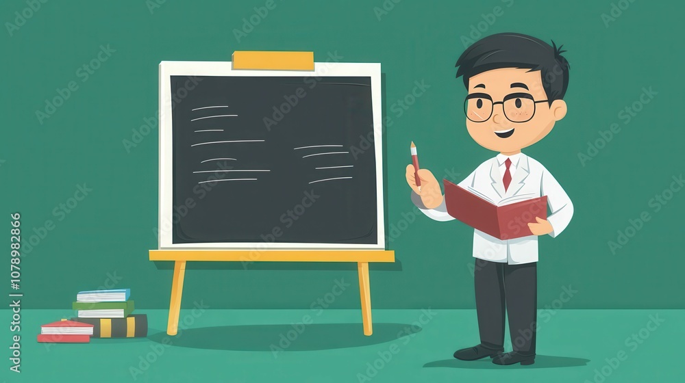 Asian teacher engages students with interactive lesson at the chalkboard Asian teacher engages students with interactive lesson at the chalkboard