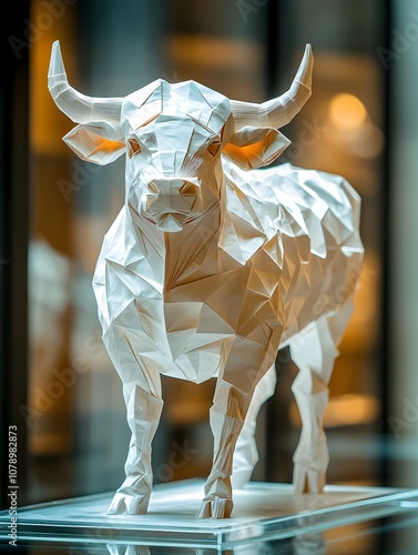 Origami - Folding paper in the shape of Taurus (born between April 20 and May 20) The message is that even though it is just paper, if you try your best, it can lift you up on a pedestal gracefully. photo