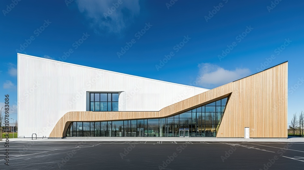 Fototapeta premium Modern Architectural Design with Wooden Facade