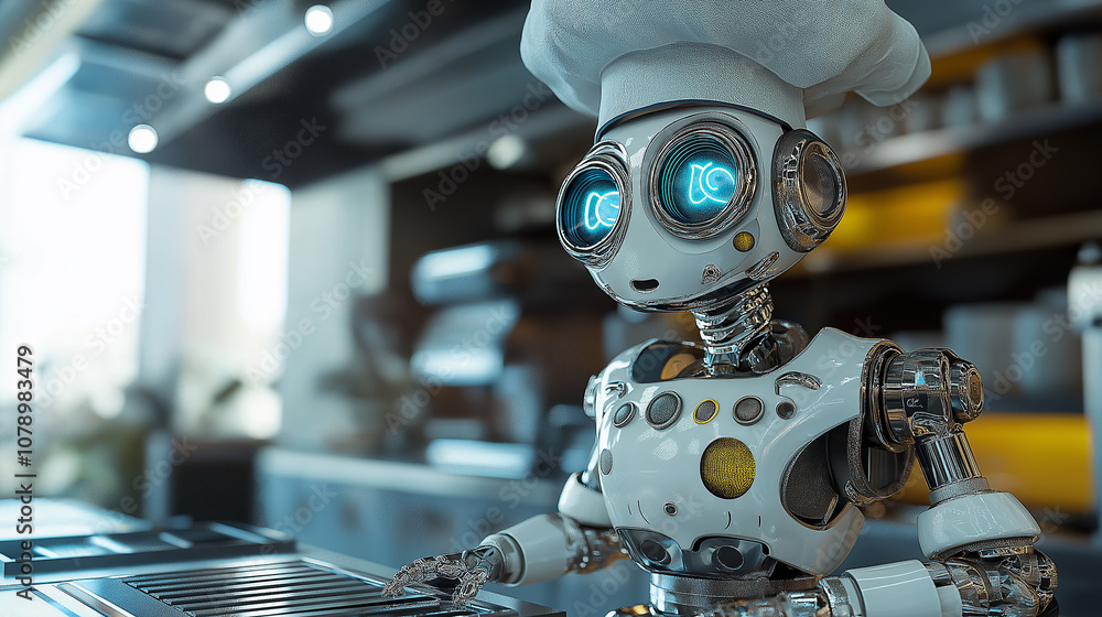 Robot chef cooks food for people of the technology of the future Robot chef cooks food for people of the technology of the future