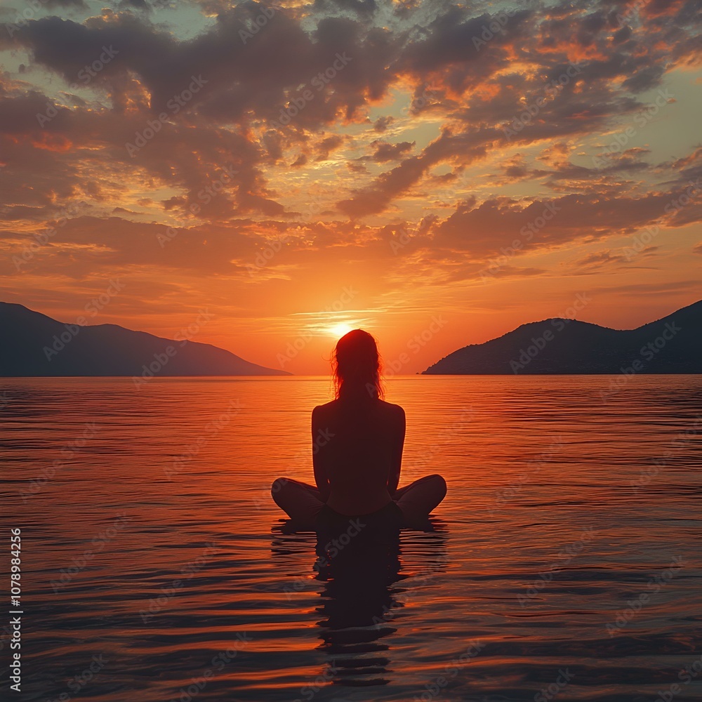 Serene Sunset Practice, a tranquil evening scene with a person engaged in mindful activity against a stunning sunset backdrop. Serene Sunset Practice, a tranquil evening scene with a person engaged in mindful activity against a stunning sunset backdrop.