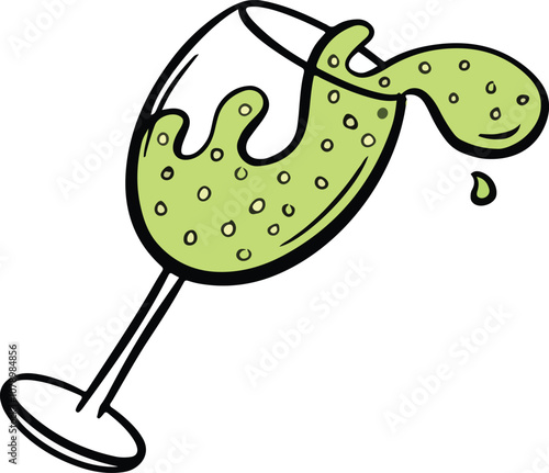 Celebration Flute Glass With Alcohol Liquid Festive Clipart Illustration Cartoon Style 