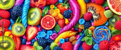 Vibrant Fruit and Candy Background