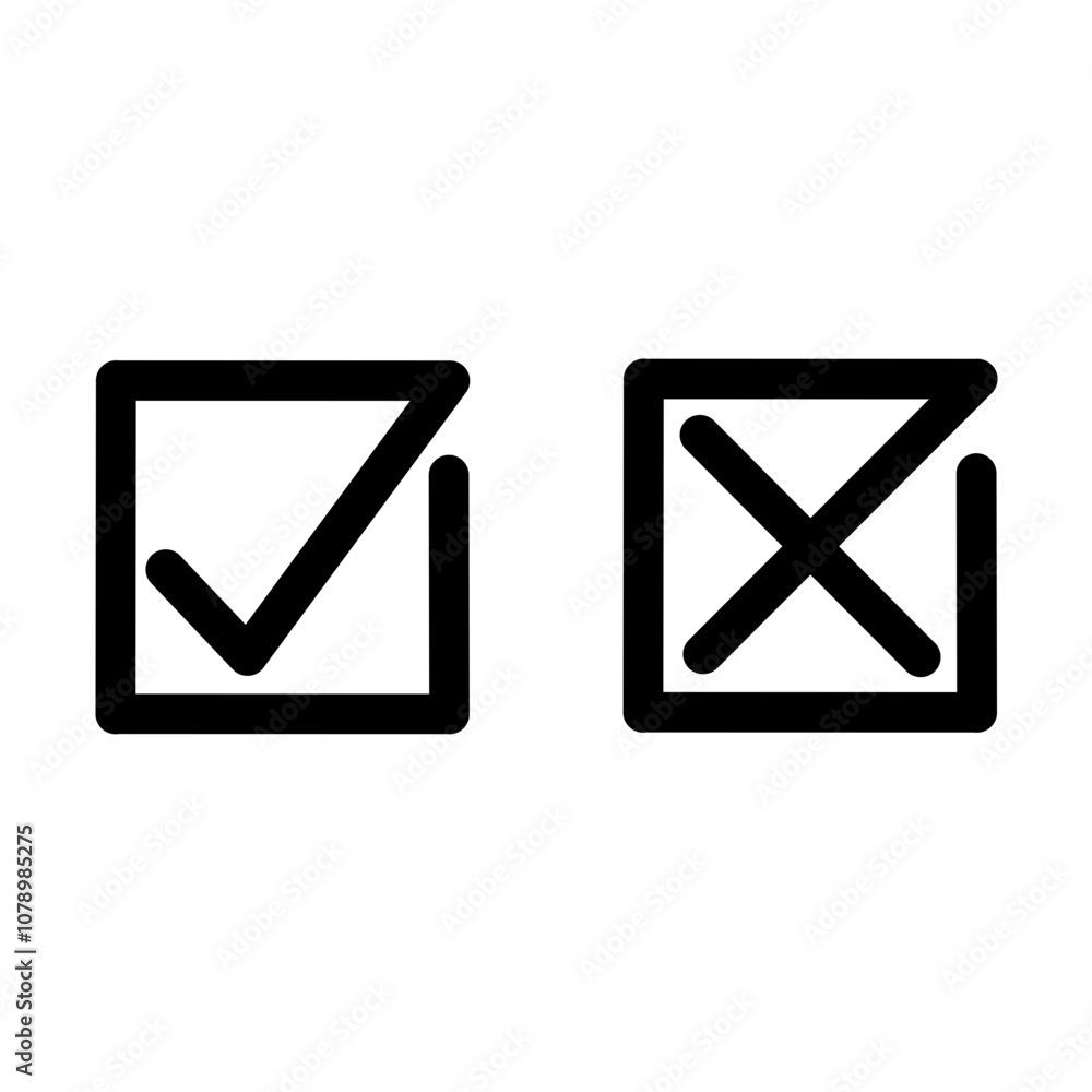 Check and cross mark icons inside of square borders Check and cross mark icons inside of square borders