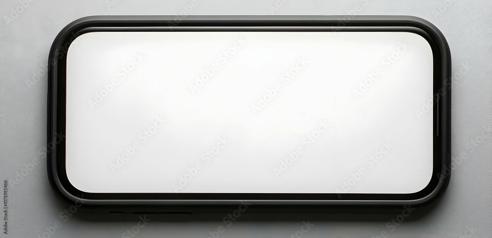 Close-up of a blank, white, rectangular sign with a black frame.  The sign is mounted on a gray wall.