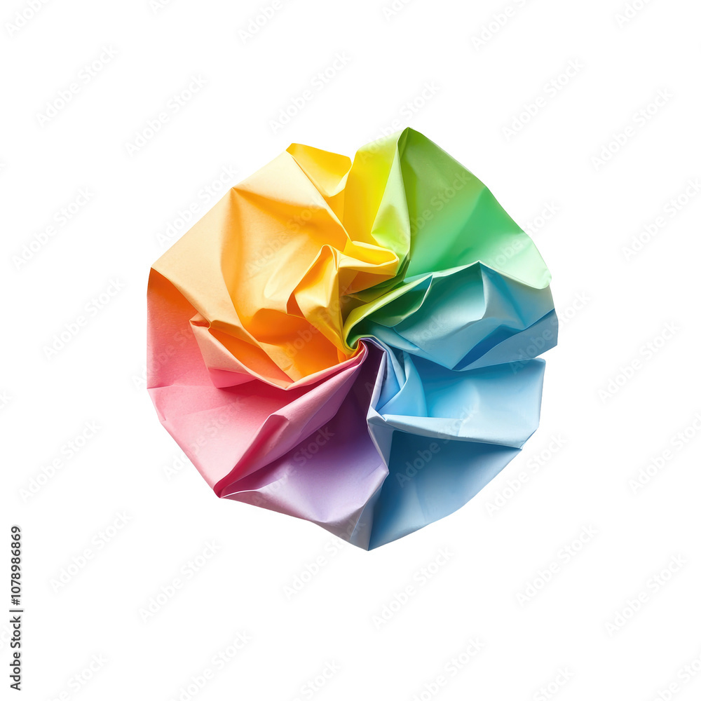 Vibrant Colorful Wrinkled Paper Ball Showcasing a Spectrum of Bright Shades for Creative Art Projects, Backgrounds, and Design Elements Vibrant Colorful Wrinkled Paper Ball Showcasing a Spectrum of Bright Shades for Creative Art Projects, Backgrounds, and Design Elements