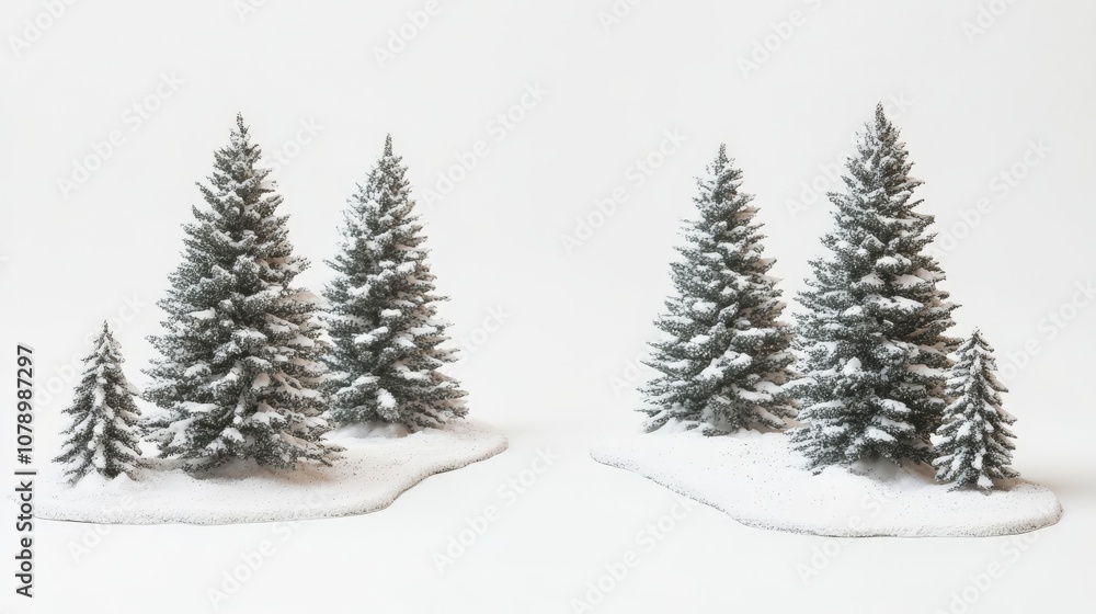 Snow-covered evergreen trees creating a serene winter landscape Snow-covered evergreen trees creating a serene winter landscape