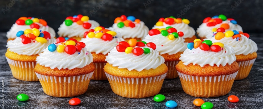 Colorful Candy Topped Cupcakes Colorful Candy Topped Cupcakes