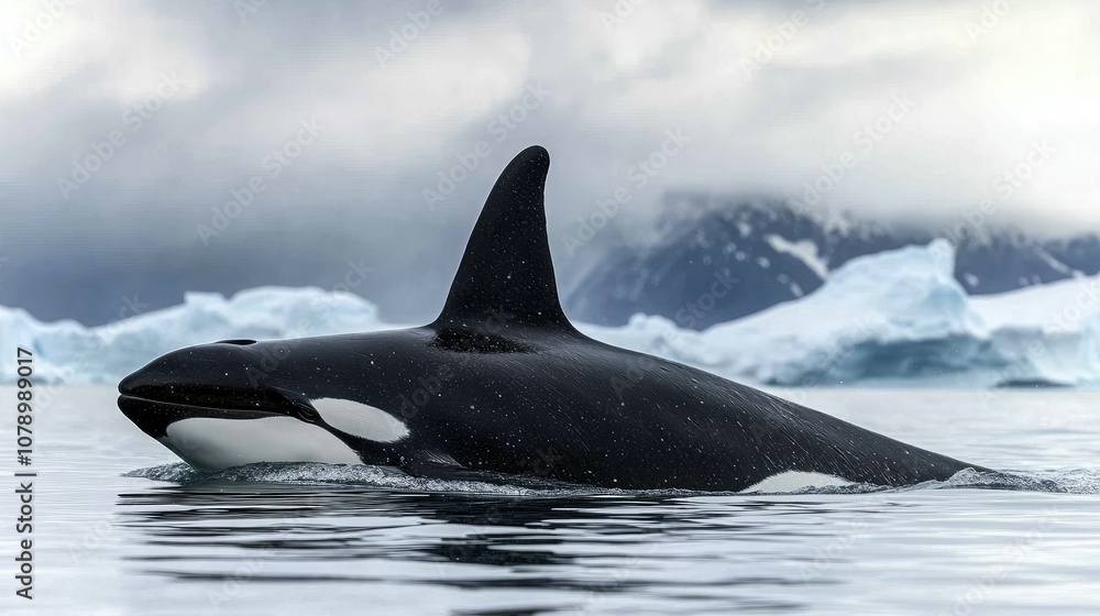 Fototapeta premium Majestic Orca Swimming in Icy Waters