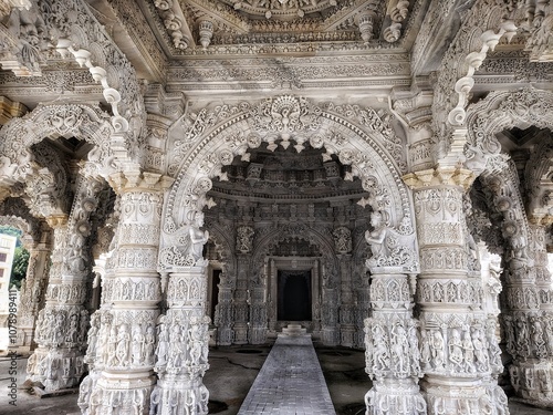 Inside of a built with white marble and beautiful design over the marble 