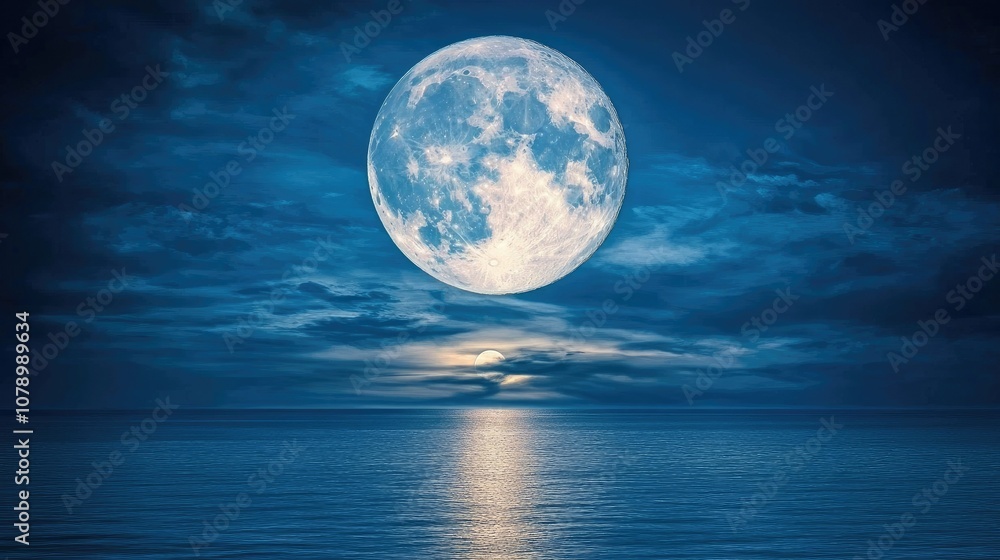 Majestic Moon Over Serene Ocean at Night Majestic Moon Over Serene Ocean at Night