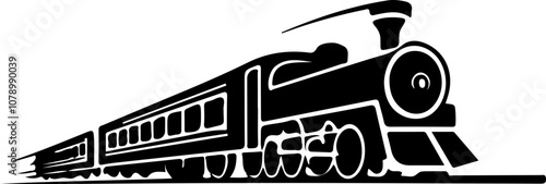 Monochrome Vector Train: A stylized silhouette of a classic steam locomotive, ideal for transportation graphics or retro-themed designs.