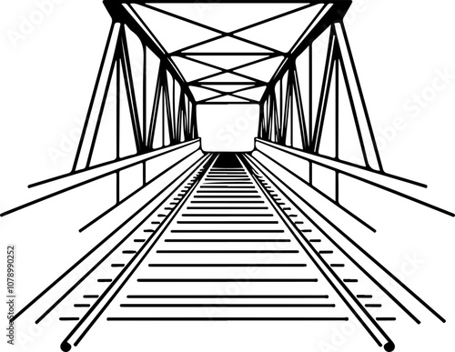 Linear vector illustration of a railway bridge with tracks leading into the distance, suitable for design and transportation themes.