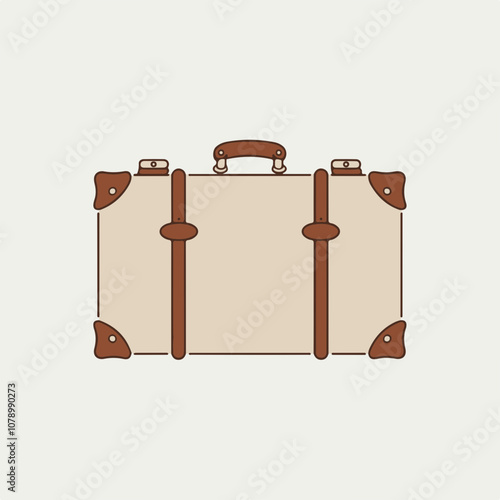 Vintage travel suitcase vector illustration featuring a cream body and brown straps, ideal for travel-themed designs and graphics.