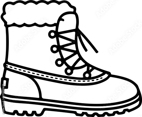 Vector outline of a stylish winter boot with fur lining, ideal for fashion designs and seasonal promotions.