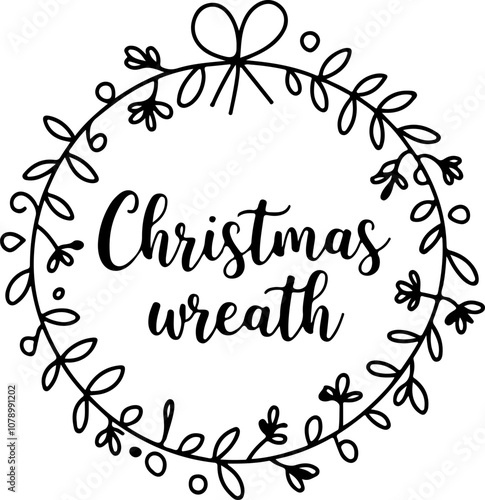 Vector design of a Christmas wreath with elegant lettering and floral elements, perfect for holiday decorations and invitations.
