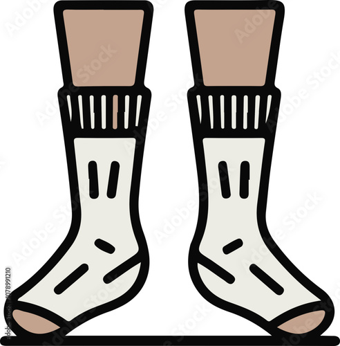 Vector illustration of bare feet in white socks, ideal for clothing, fashion, or lifestyle designs.