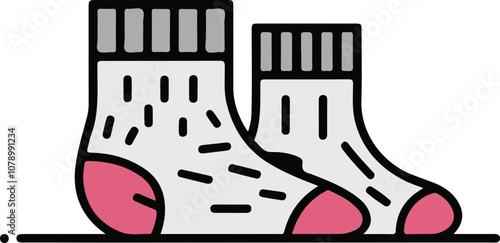 Vector illustration of cozy socks in gray and pink, perfect for textile design or winter-themed graphics photo