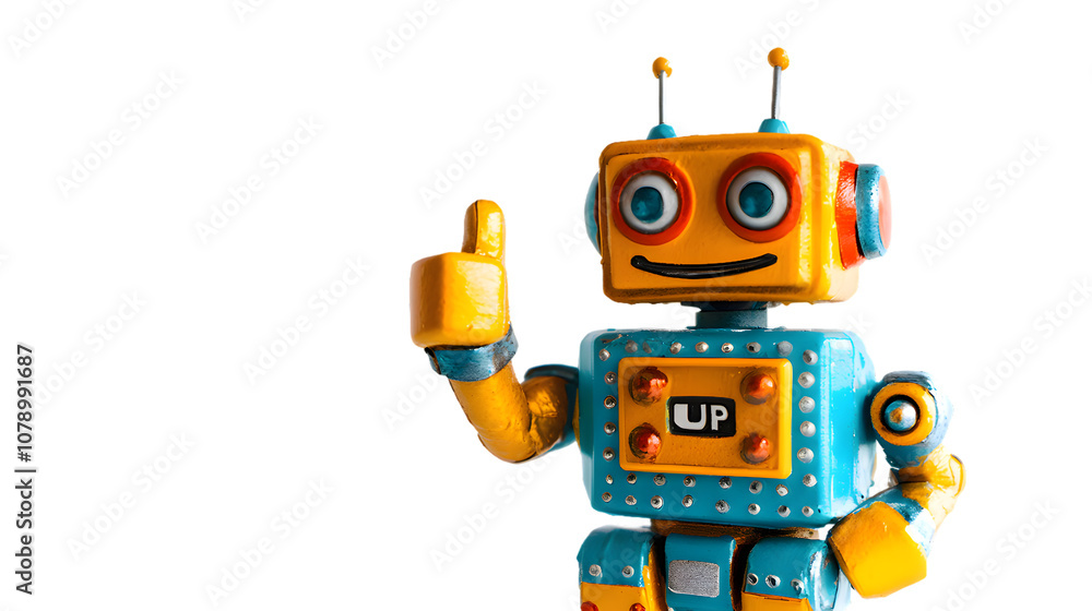 Fototapeta premium Friendly robot giving thumbs up isolated on transparent background