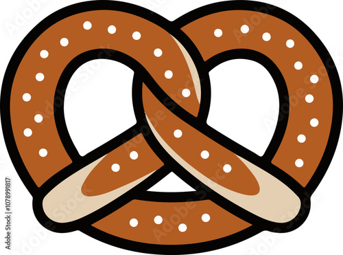 Vector illustration of a classic pretzel, featuring warm brown tones and a playful style, perfect for food-related designs.