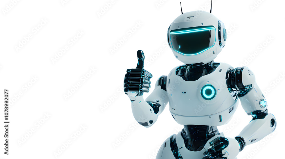 Naklejka premium Friendly robot giving thumbs up isolated on transparent background